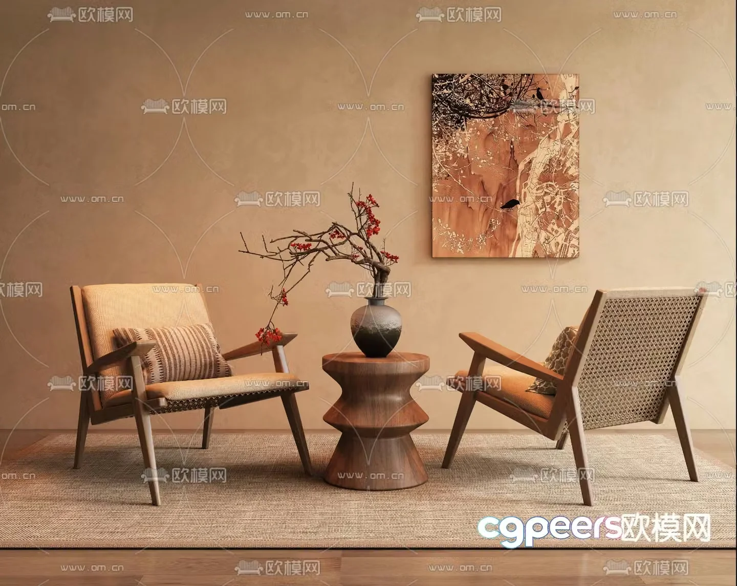 Wabi-sabi style leisure chair rattan leisure chair 3D model
