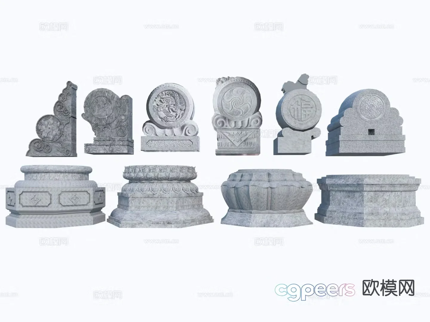 Chinese style drum stone stone lion sculpture 3d model