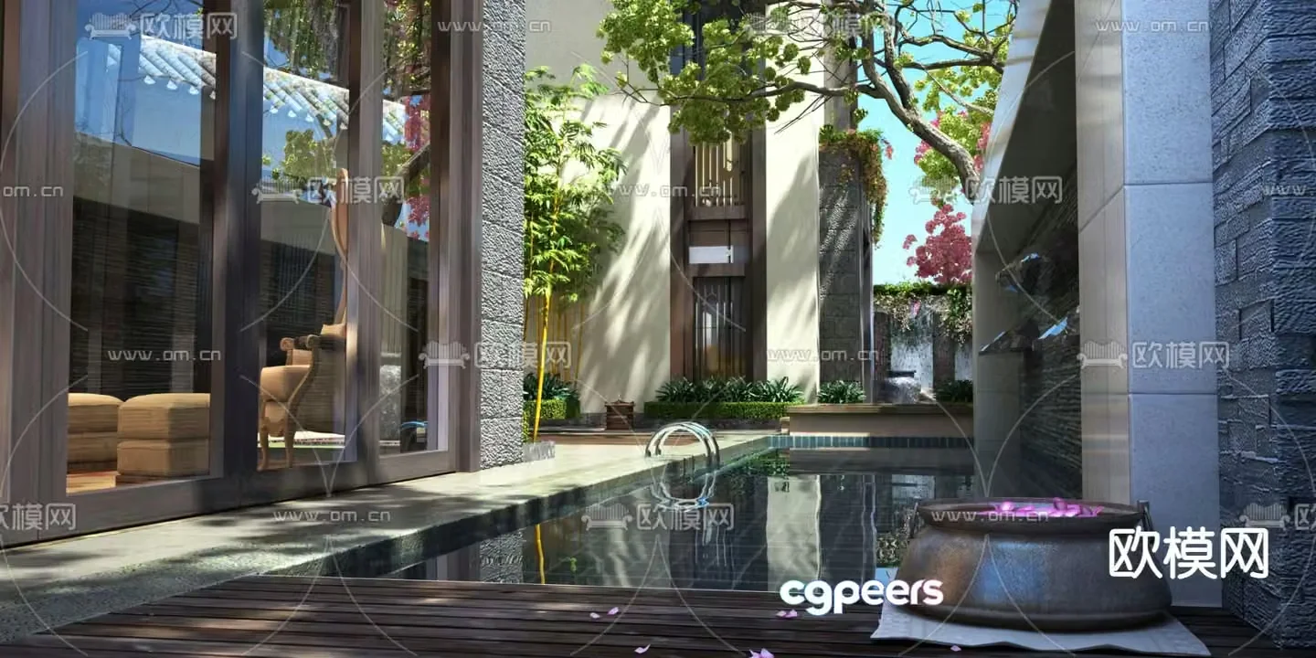 Modern courtyard landscape 3d model