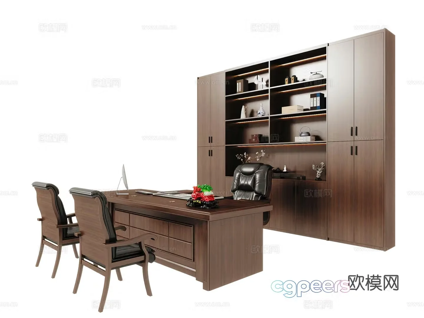 Office desk chair cabinet combination 3D model