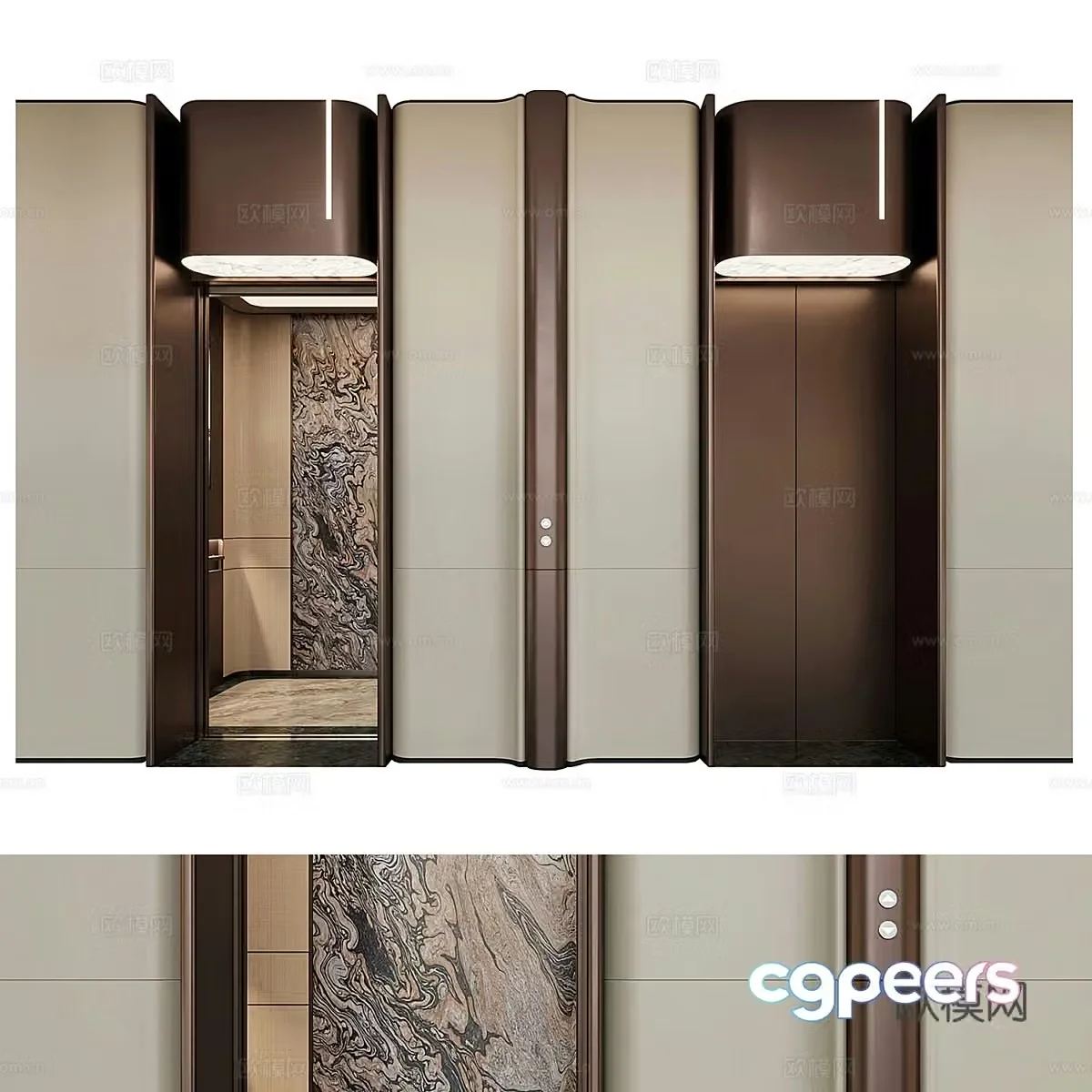 New Chinese style light luxury elevator hall 3D model
