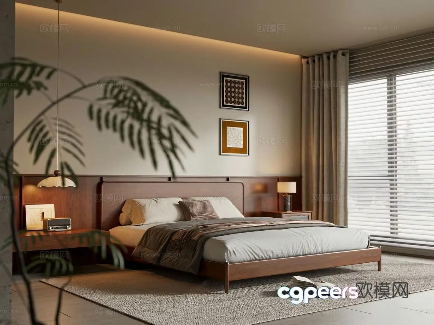 Middle-aged bedroom double bed leisure chair chandeliers desk lamp hanging painting master bedroom 3D model