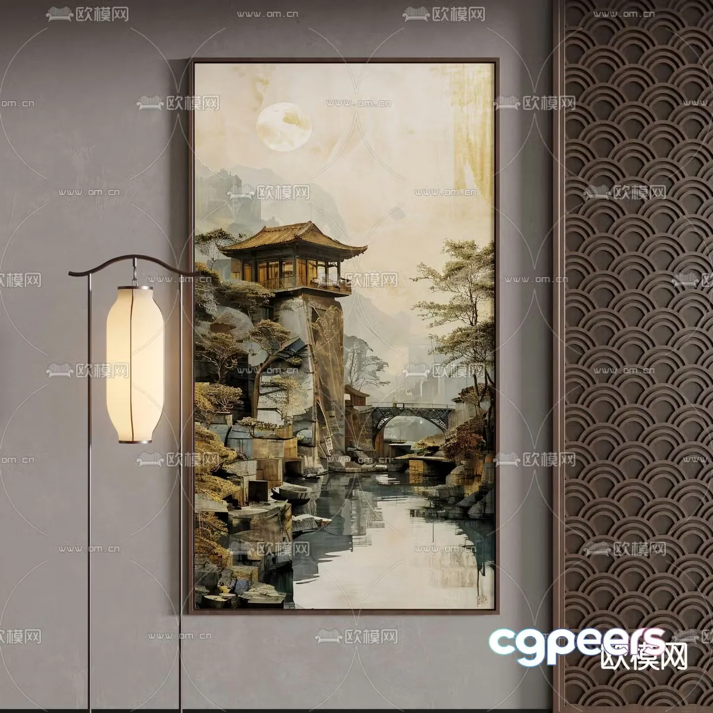 New Chinese style hanging paintings decorative paintings ink paintings 3D model