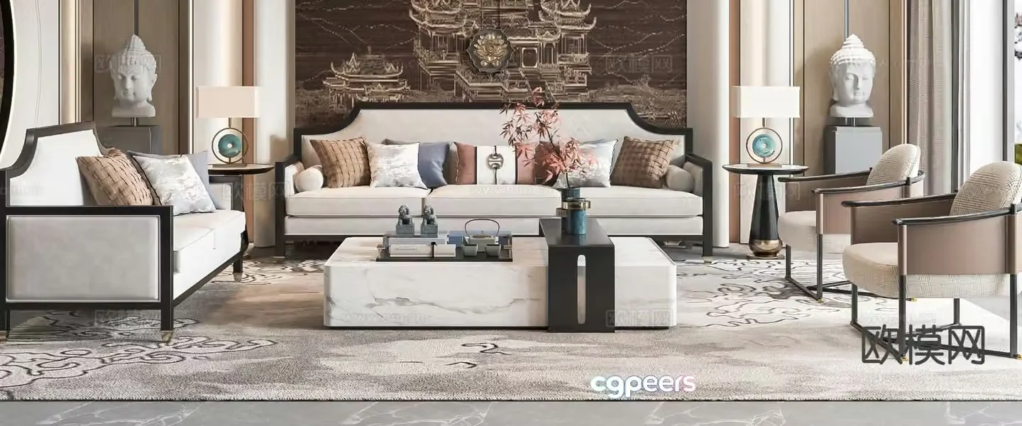 New Chinese style modular sofa 3d model