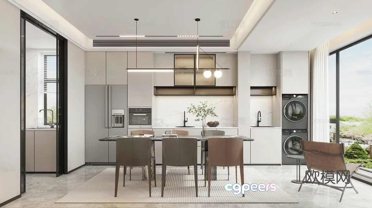 Modern living and dining room 3d model