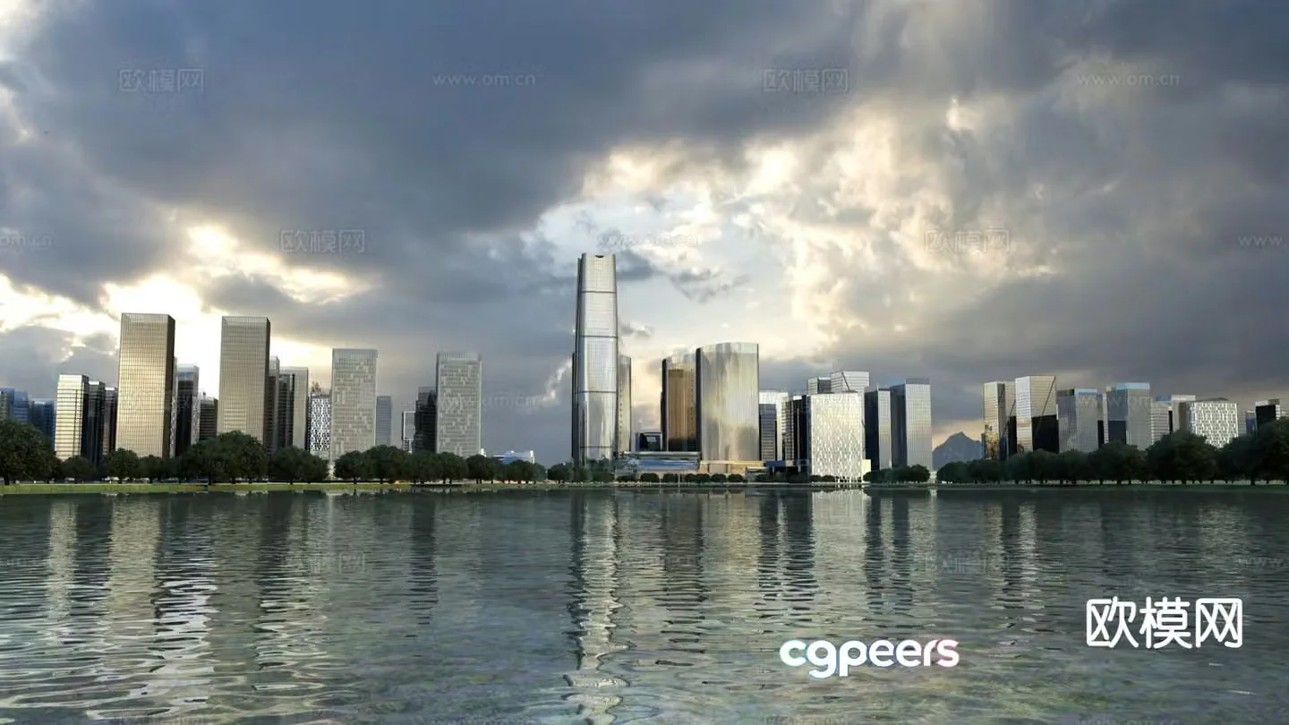 Modern waterfront landscape urban landscape 3d model