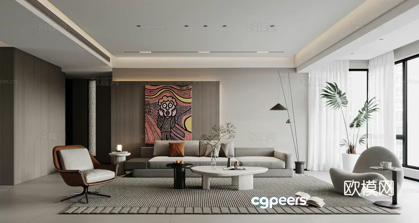 Modern living room Combination sofa Leisure chair Floor lamp Single chair Side table Angle table 3D model