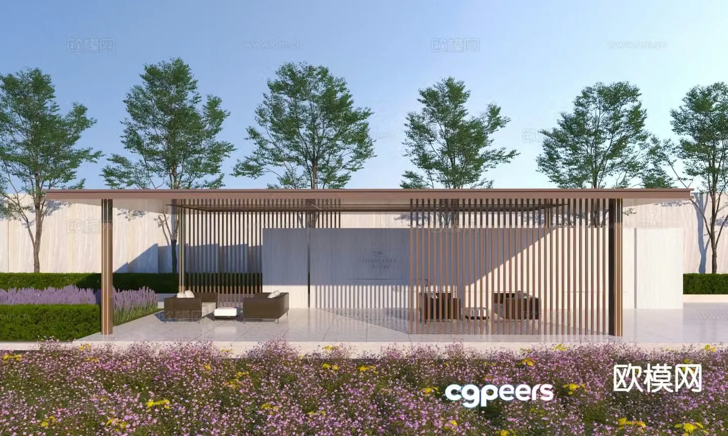 New Chinese style courtyard landscape leisure corridor 3D model
