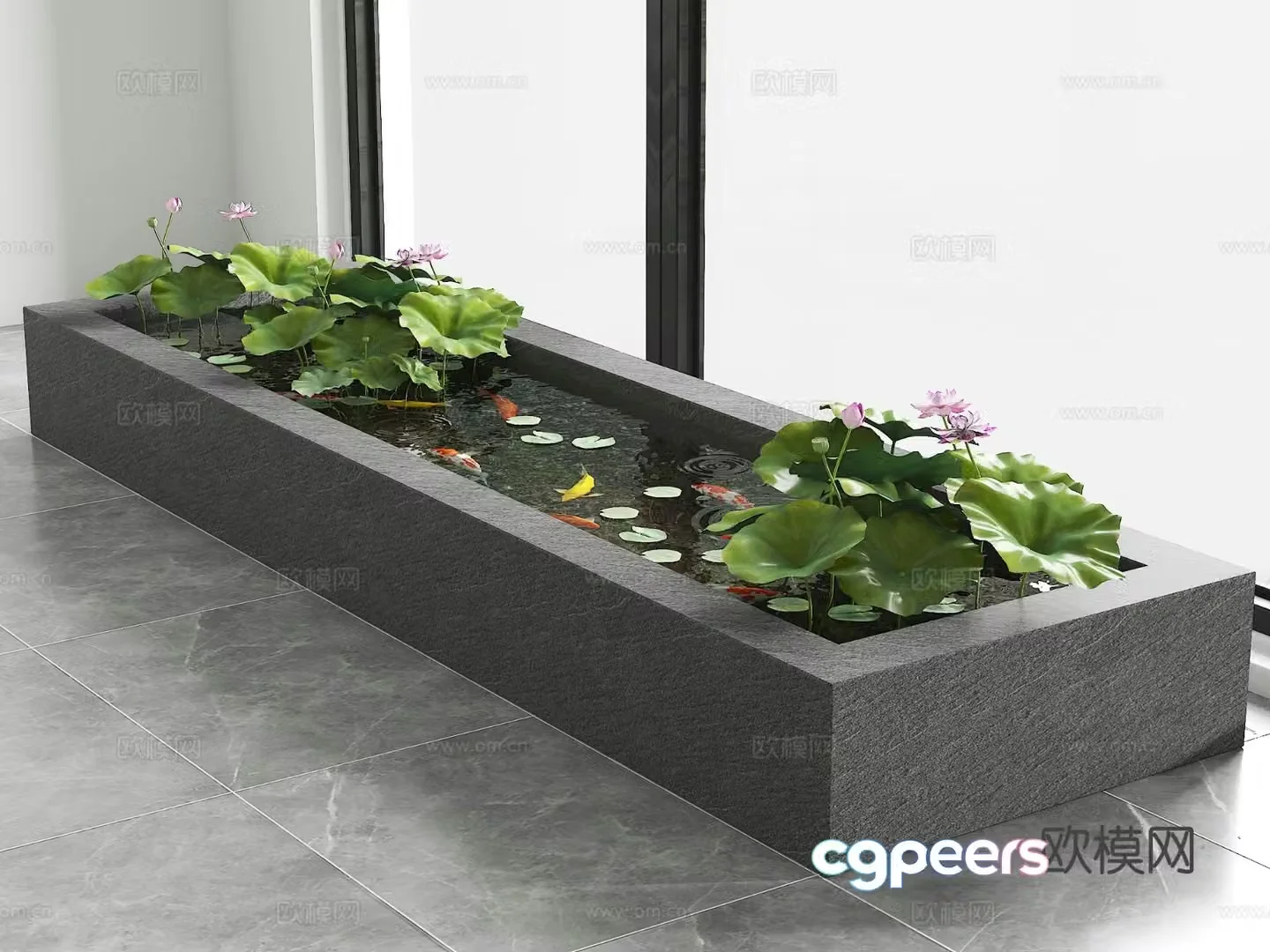 Koi pond native tank fish culture lotus pond 3d model