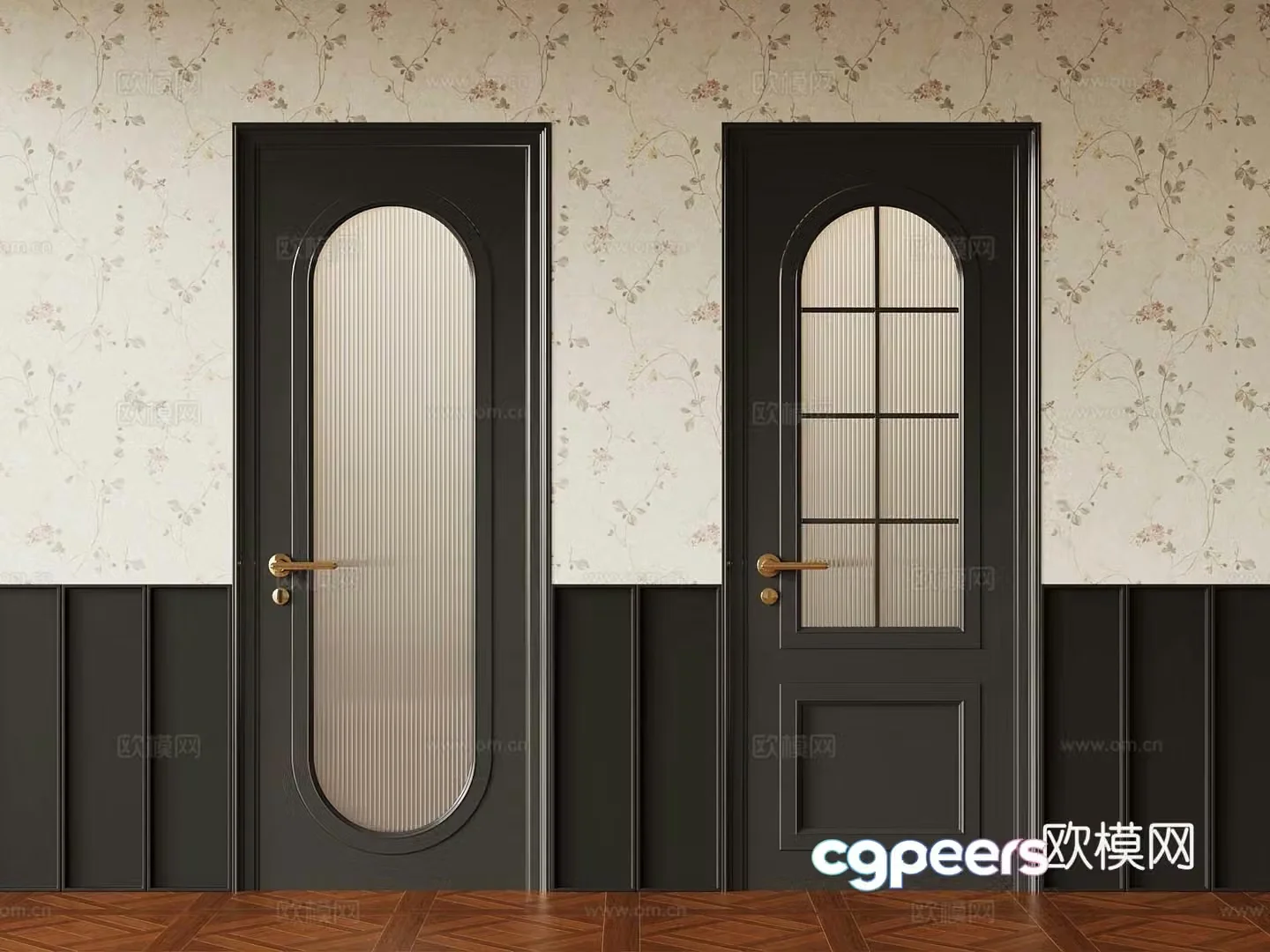 French single-opening door glass single-opening door 3D model