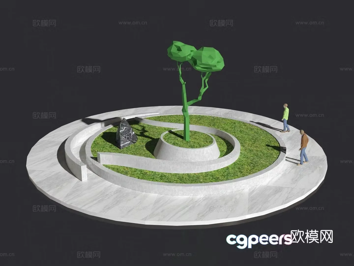 Alien flower pond landscape stone tree pond 3d model