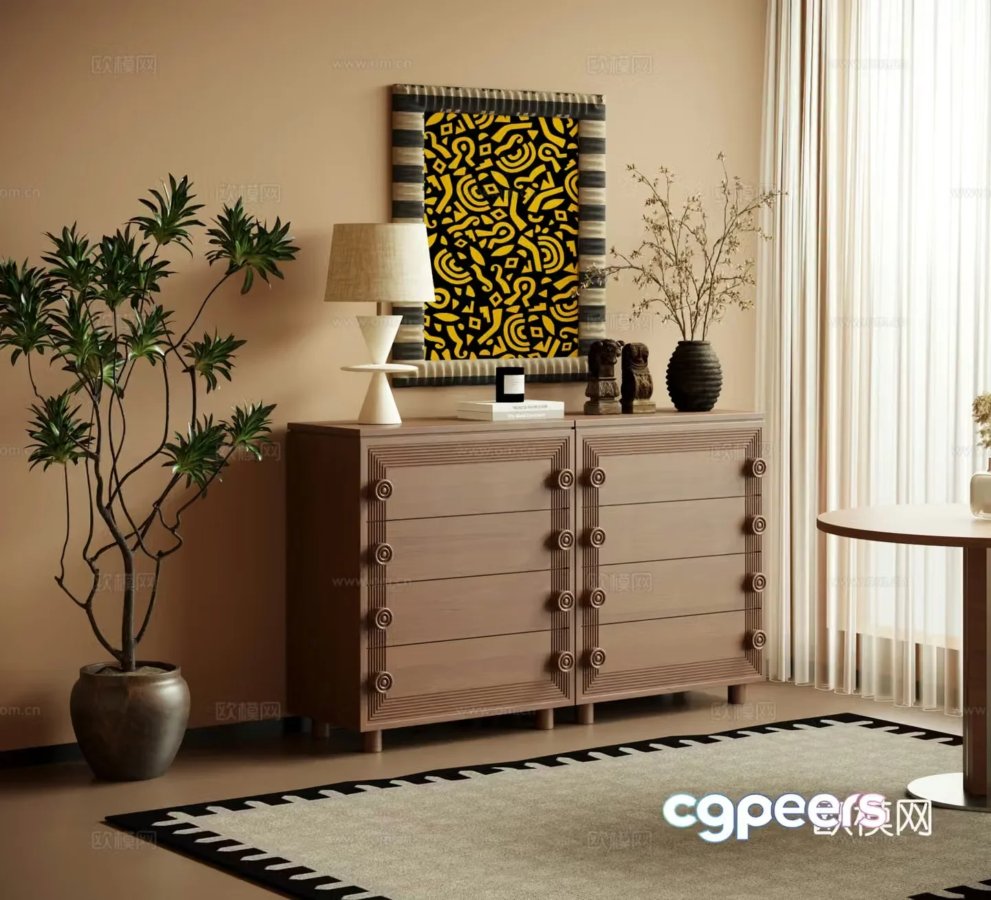 Sideboard medieval style sideboard sideboard short cabinet green plant 3D model