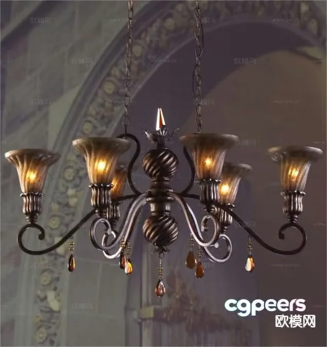 European style chandelier multi-head chandelier 3d model