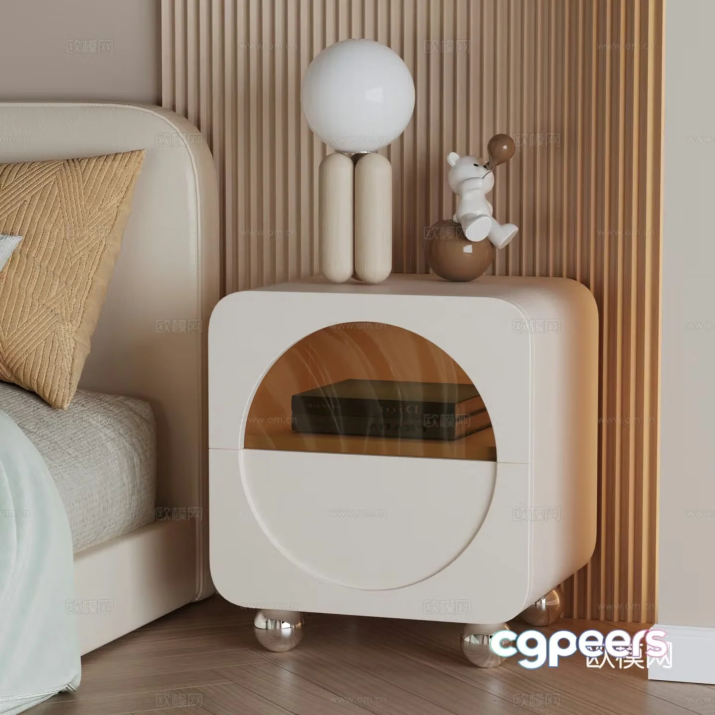 Bedside table bed lamp ornament bear bed bedroom grille pillow bedding bedding stainless steel acrylic book 3D model
