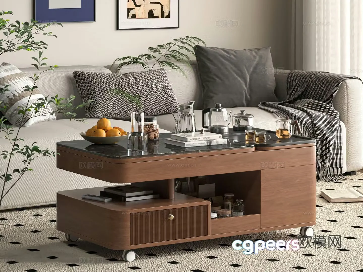 Middle -aged wind coffee table 3D model