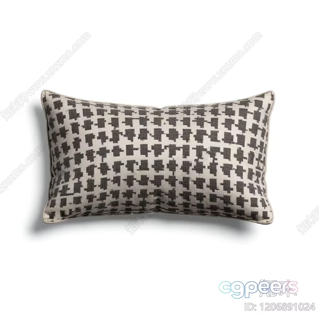 A Decorative Pillow With A Gray And White Geometric Pattern 3D Model – 18879 – VRAY Render