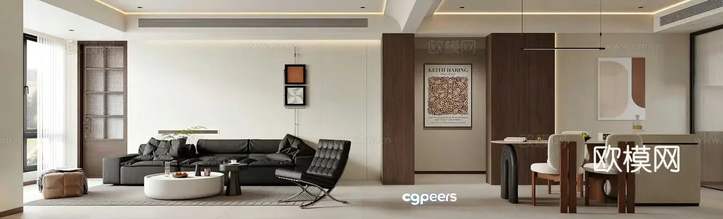 Modern living and dining room 3d model