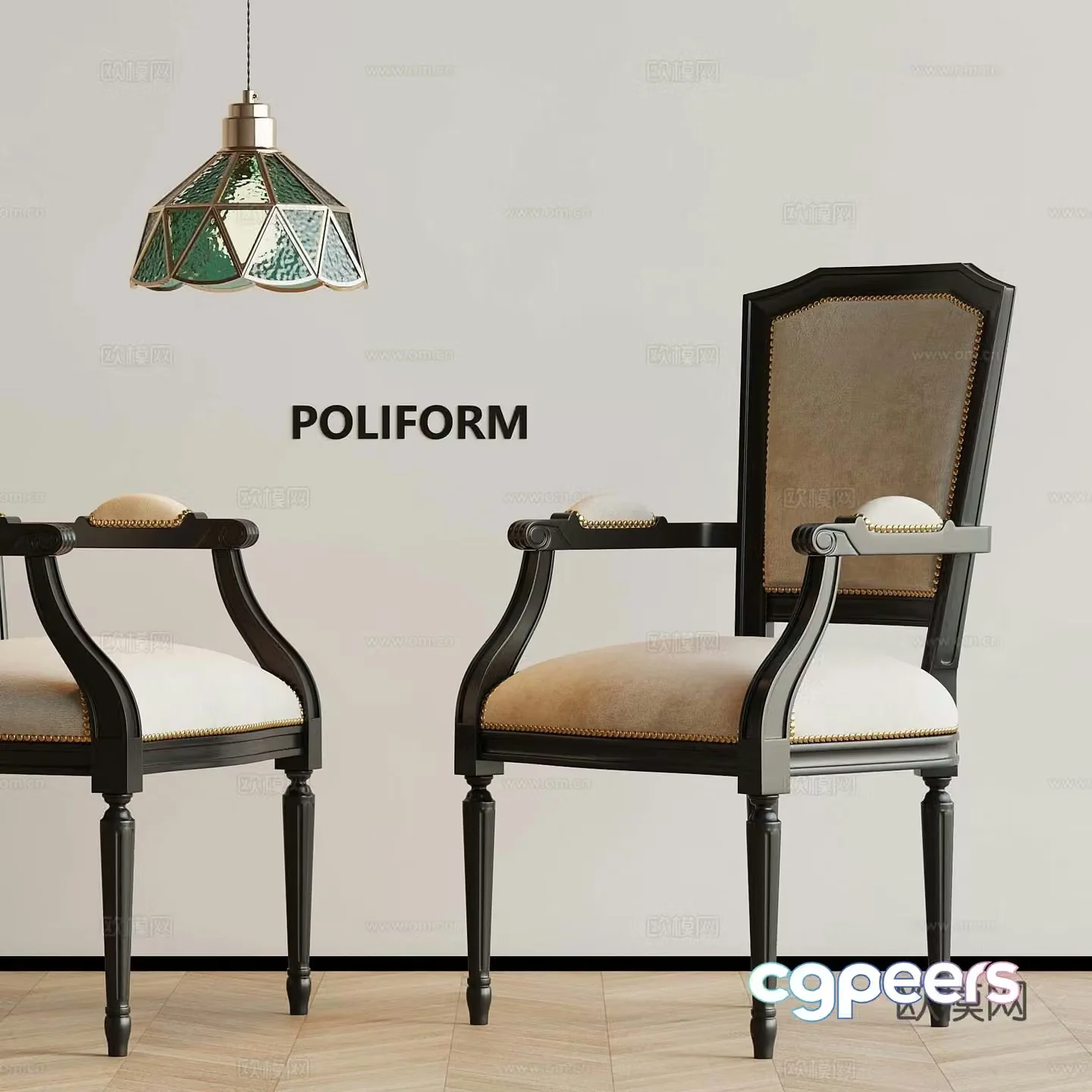 French retro lounge chair chandelier 3d model