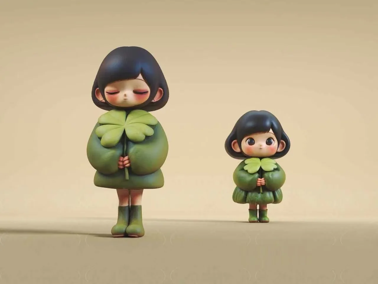 Two Cartoon Girls In Green Outfits 3D Model – 9360 – VRAY Render