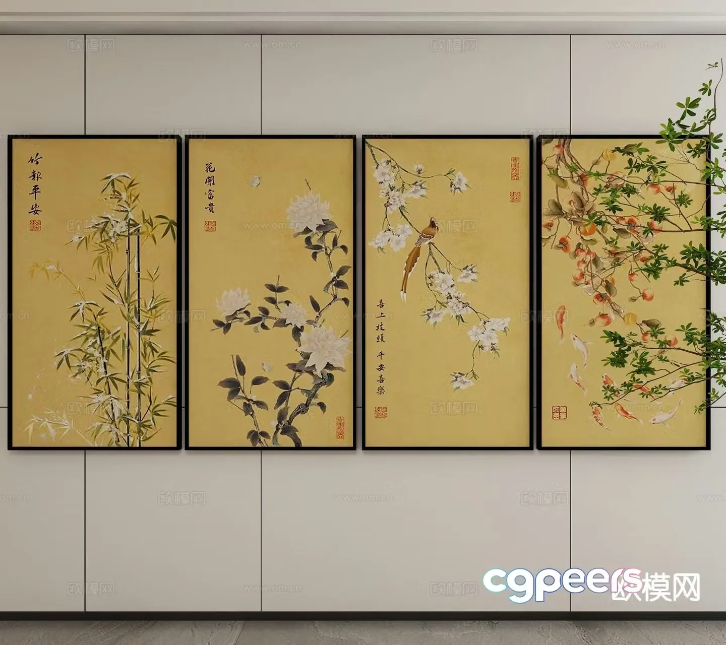 New Chinese style ink painting decorative painting 3D model