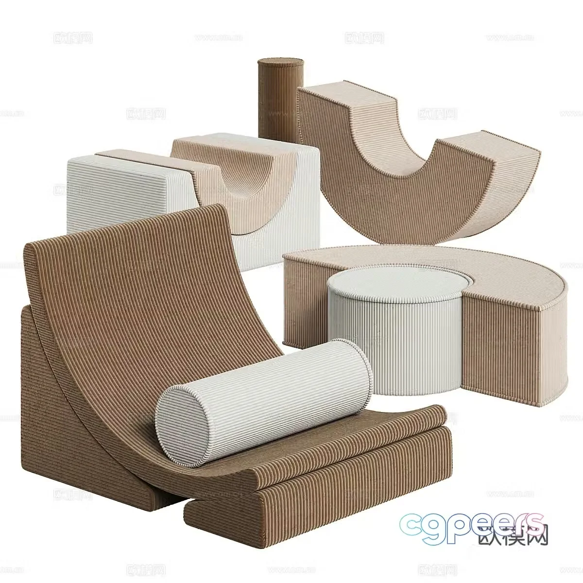 Modern special-shaped sofa crescent sofa sofa stool 3d model