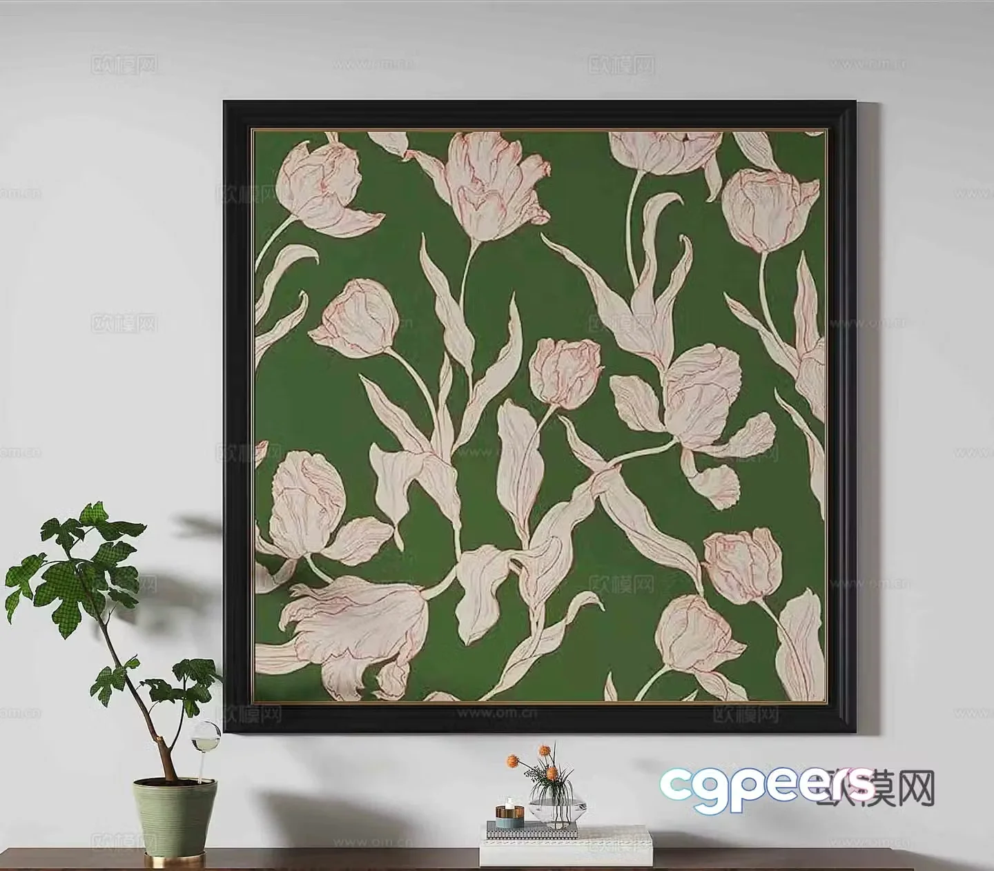 Medieval flower painting decorative painting 3d model