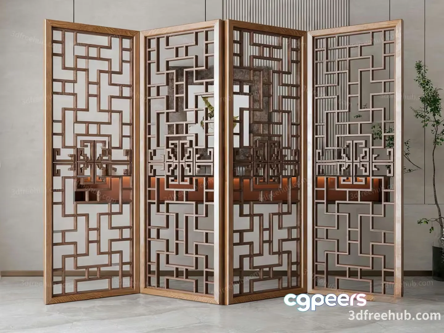 A Decorative Screen With A Geometric Pattern 3D Model – 19141 – VRAY Render