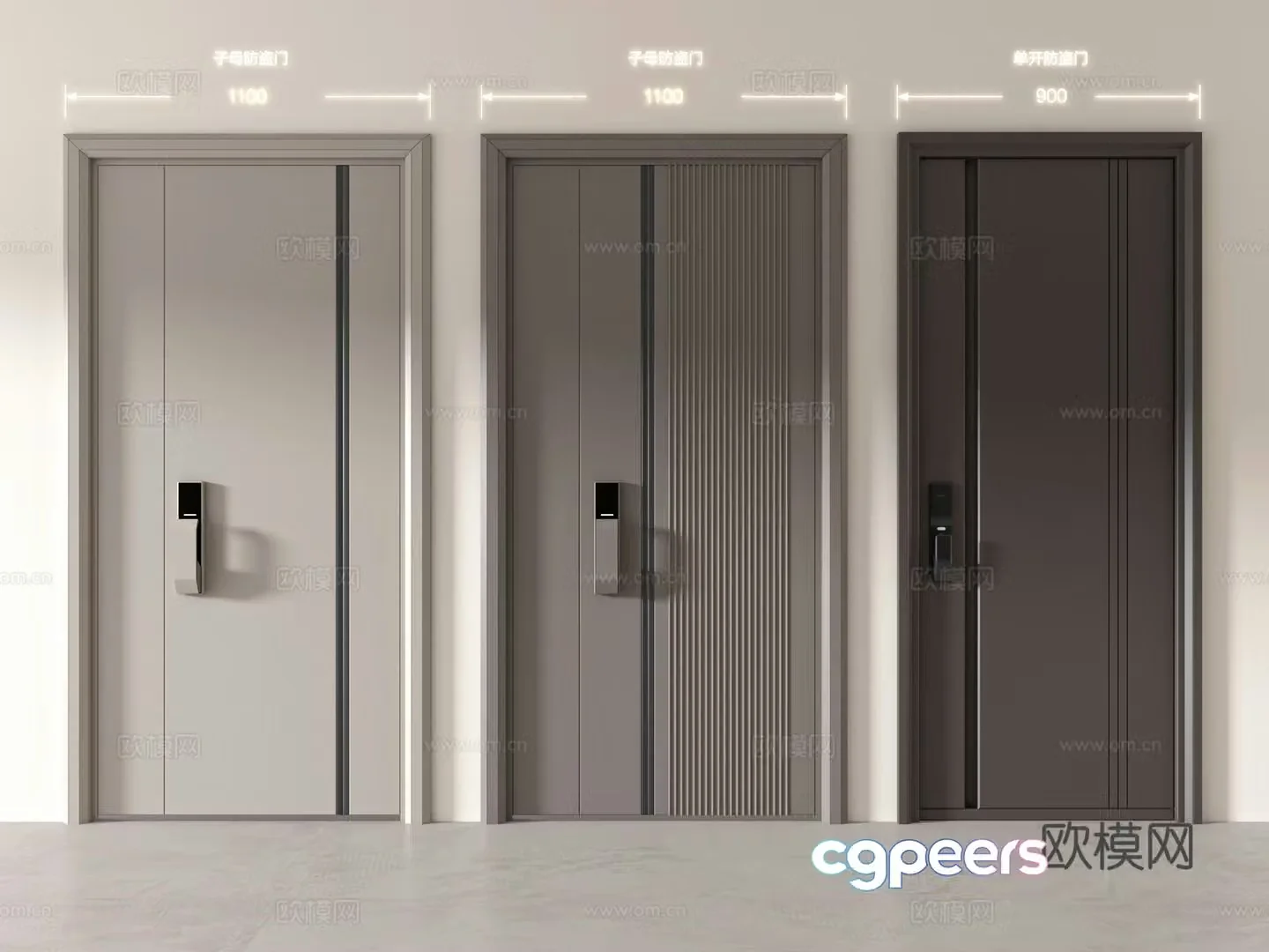 Modern security door mother and child door entrance door security door villa door 3d model