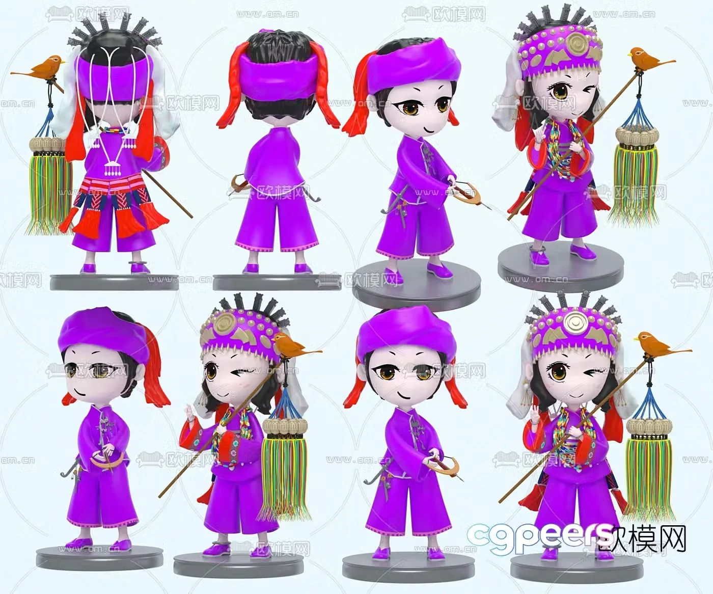 3D model of modern minority cartoon characters