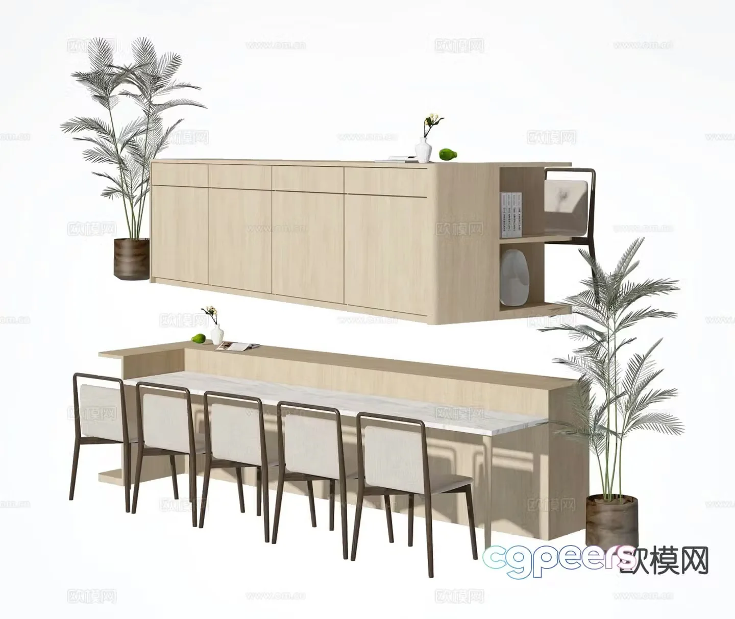 Modern dining table and chairs card seat sofa 3d model