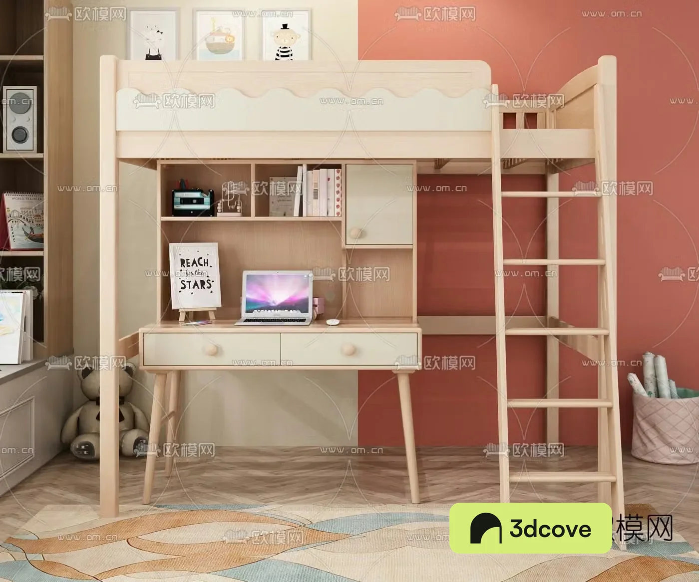 Nordic log children’s bed desk