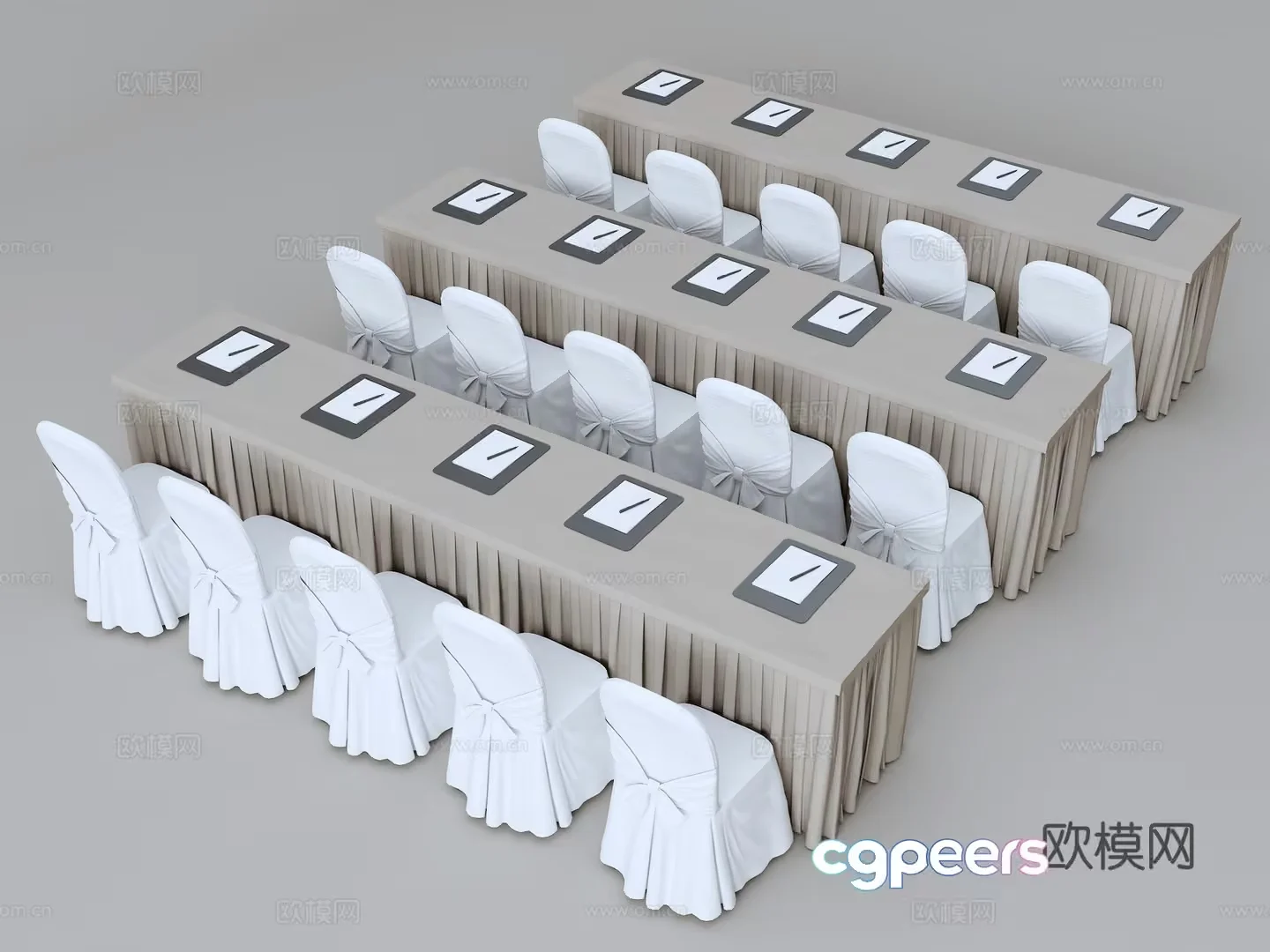 Rectangular Tables With Chairs 3D Model – 10778 – VRAY Render