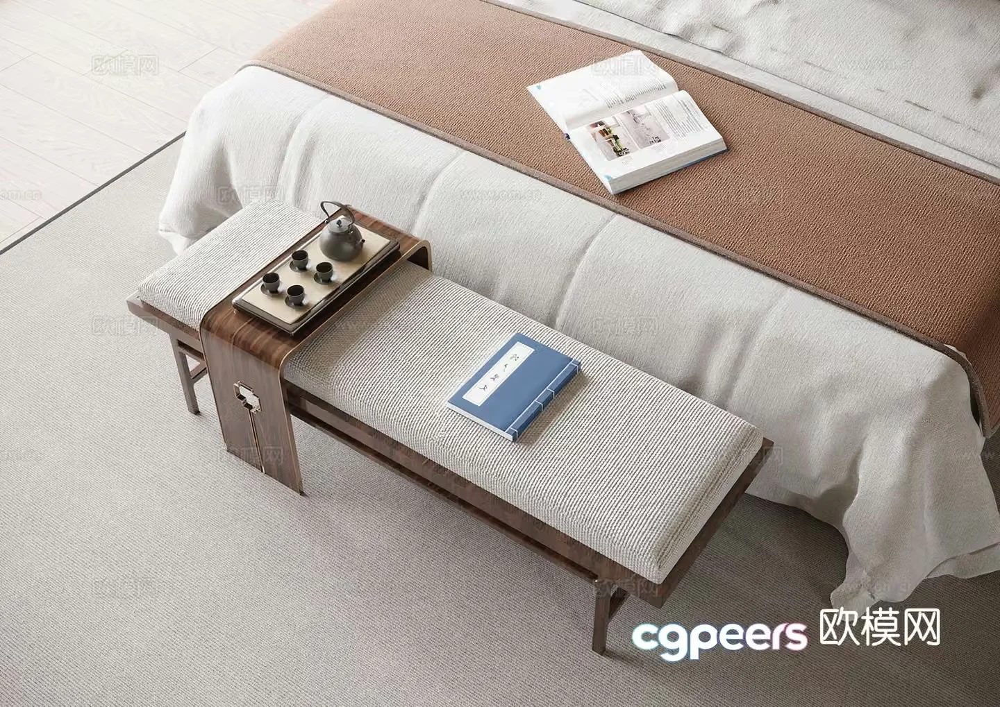 New Chinese style bedside stool footrest 3d model