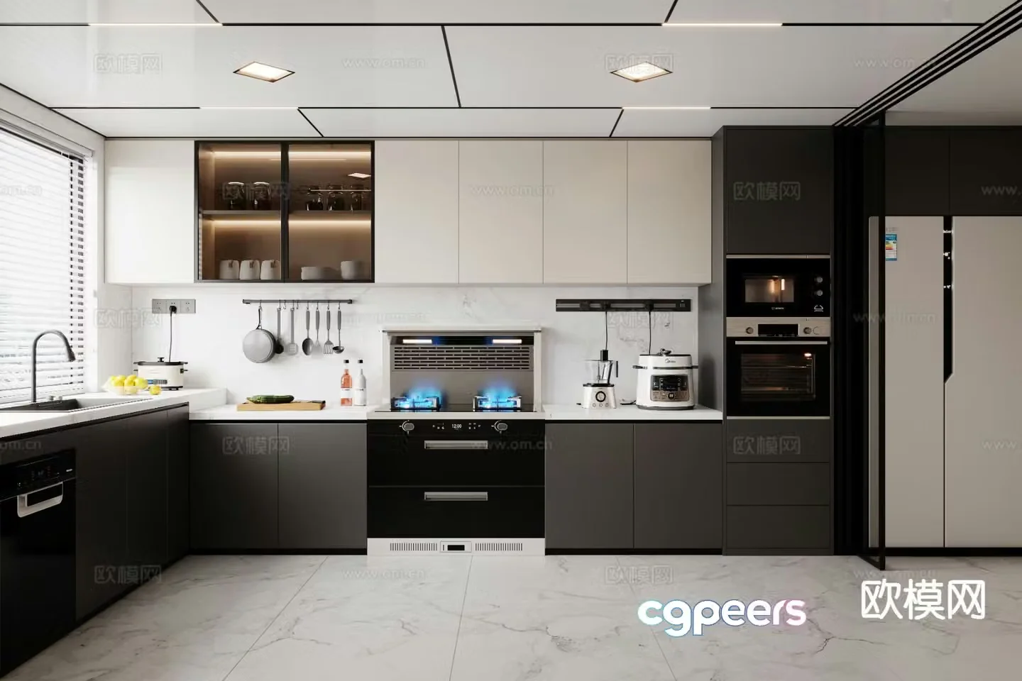Modern open kitchen 3d model