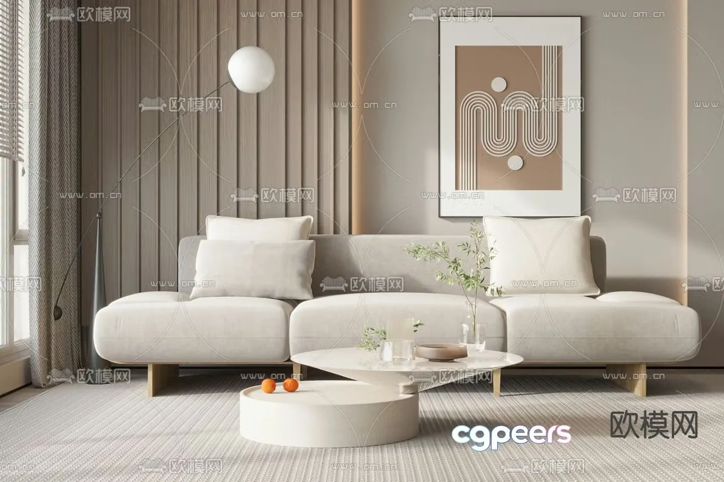 Cream style sofa and coffee table combination 3D model
