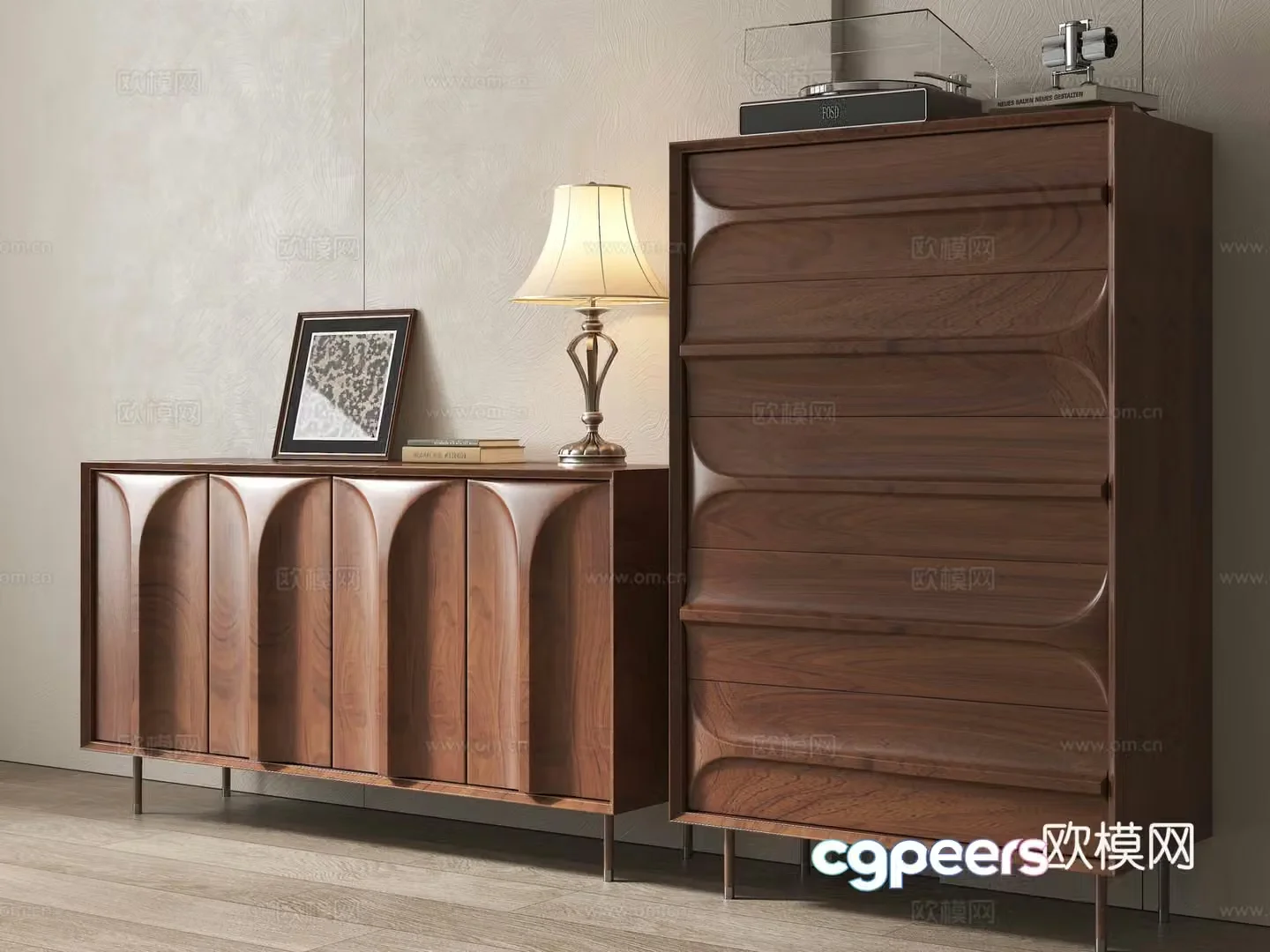American style entrance cabinet side cabinet medieval dining side cabinet high and low cabinet chest of cabinets low cabinet 3D model