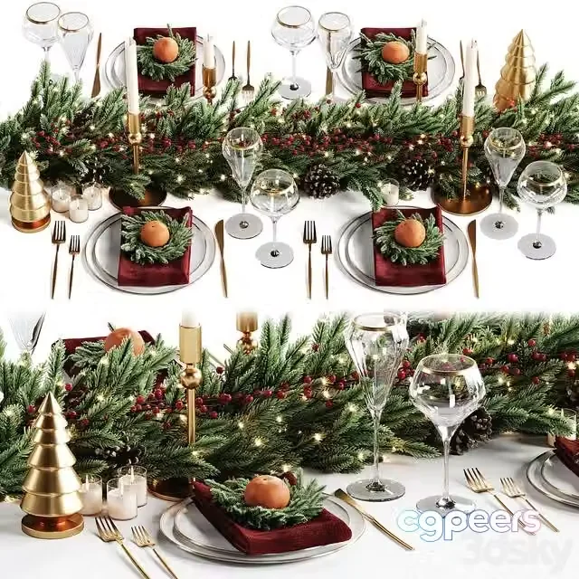 3ds Max Free – Christmas table setting 3