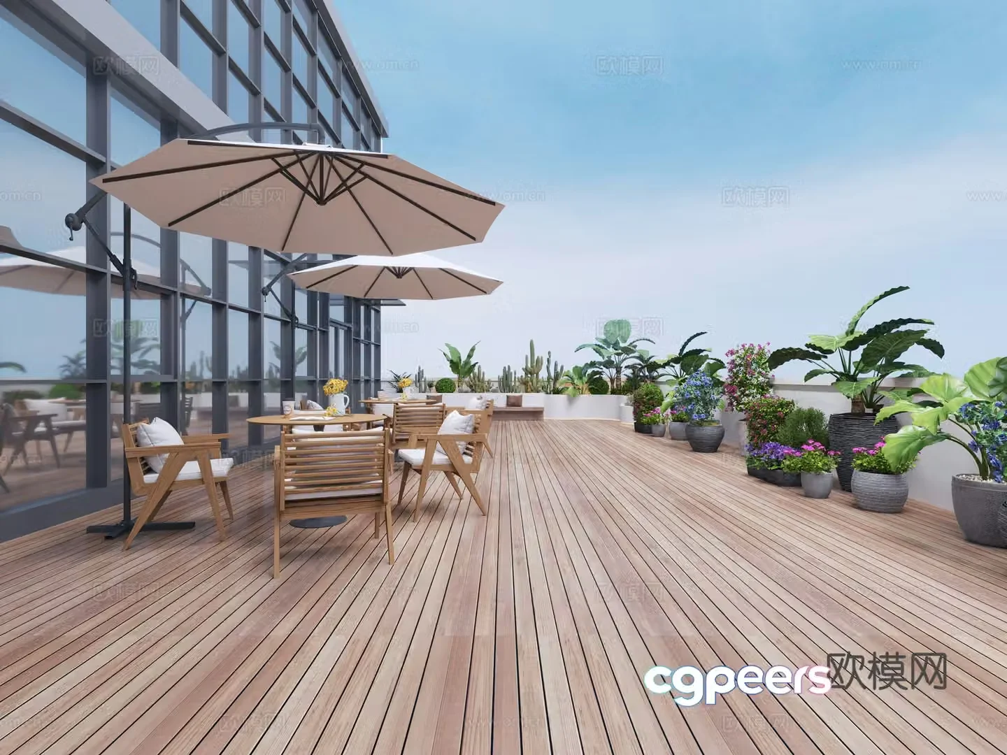 Modern terrace roof garden 3d model