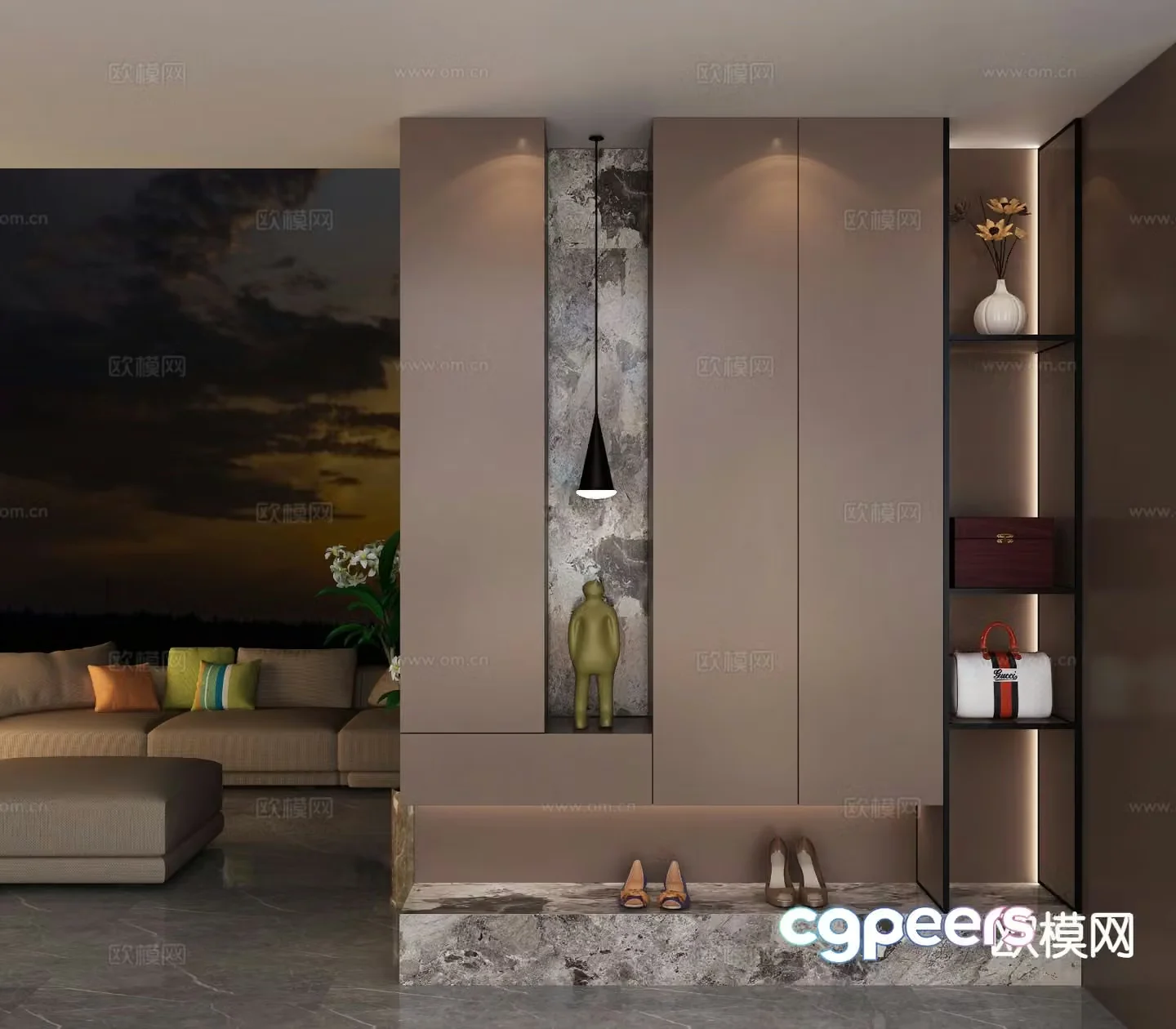 Modern entrance shoe cabinet 3d model