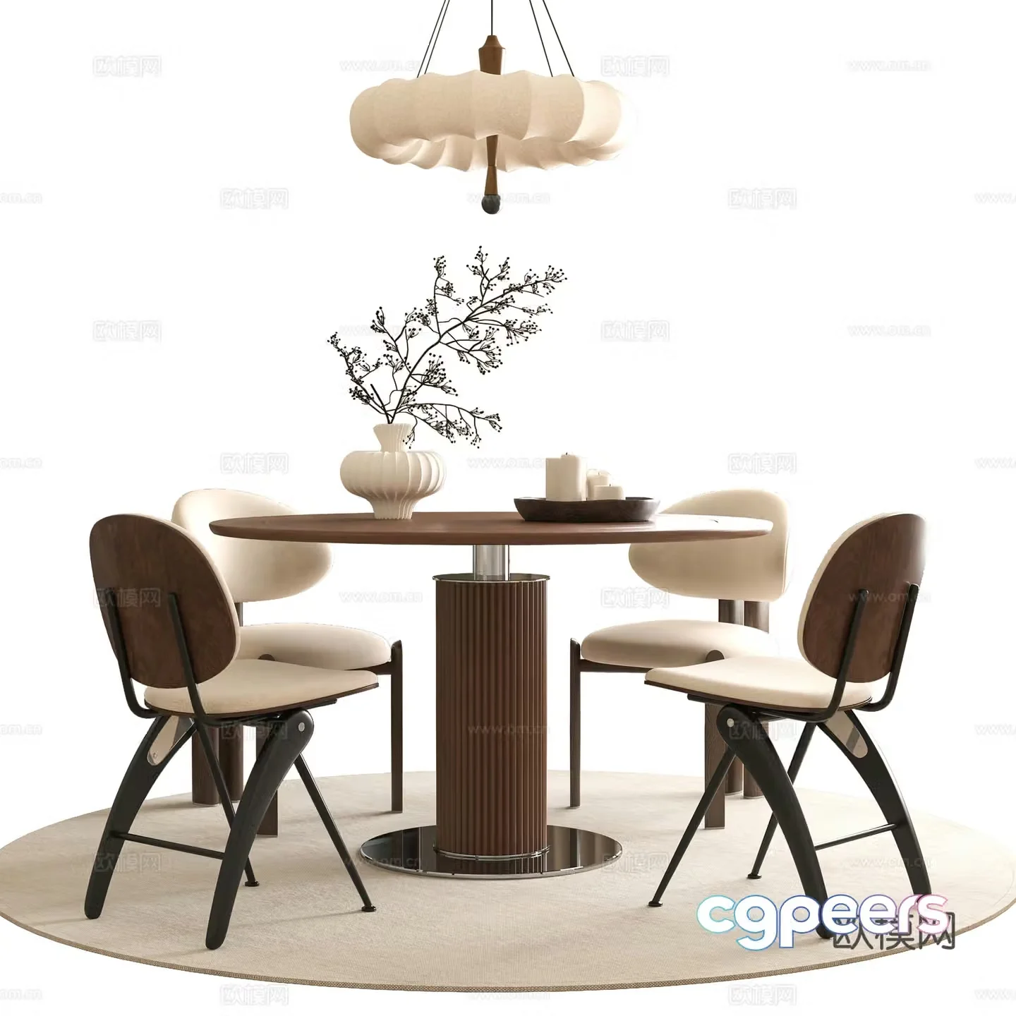 Medium style dining table and chair 3D model