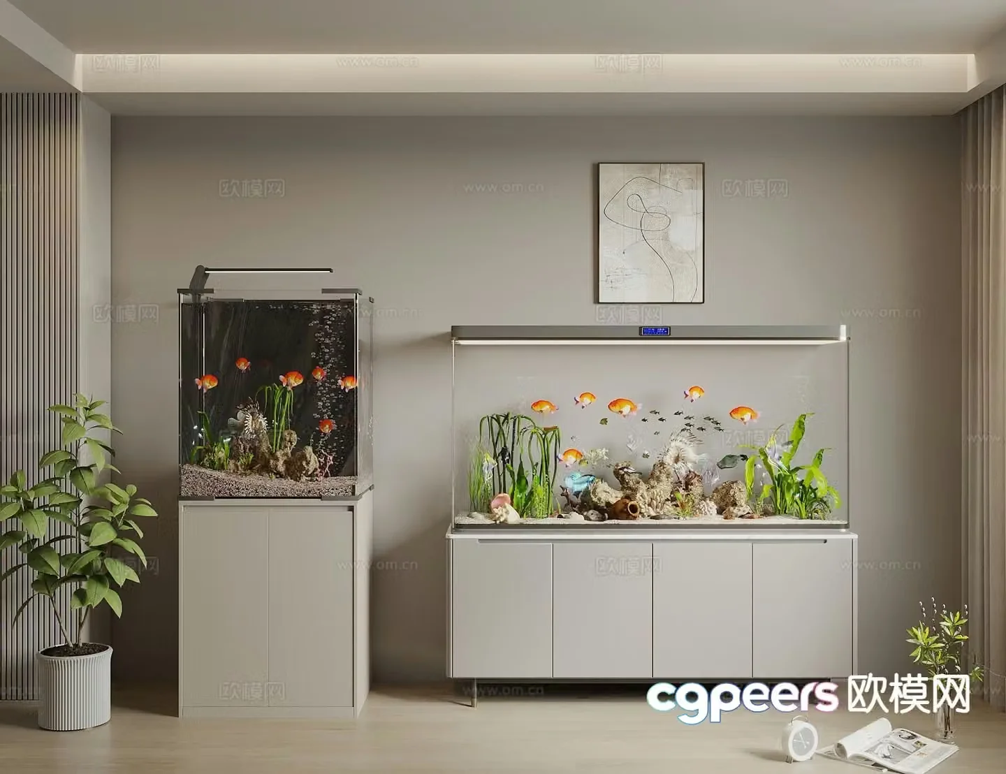 Modern glass fish tank aquarium tropical fish 3d model