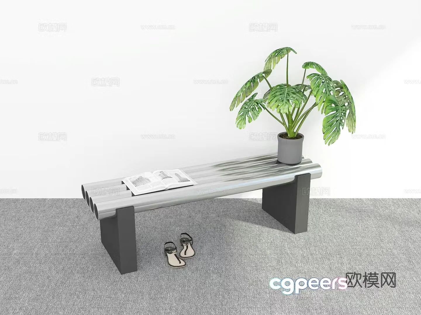 Modern stainless steel stool shoe changing stool 3d model