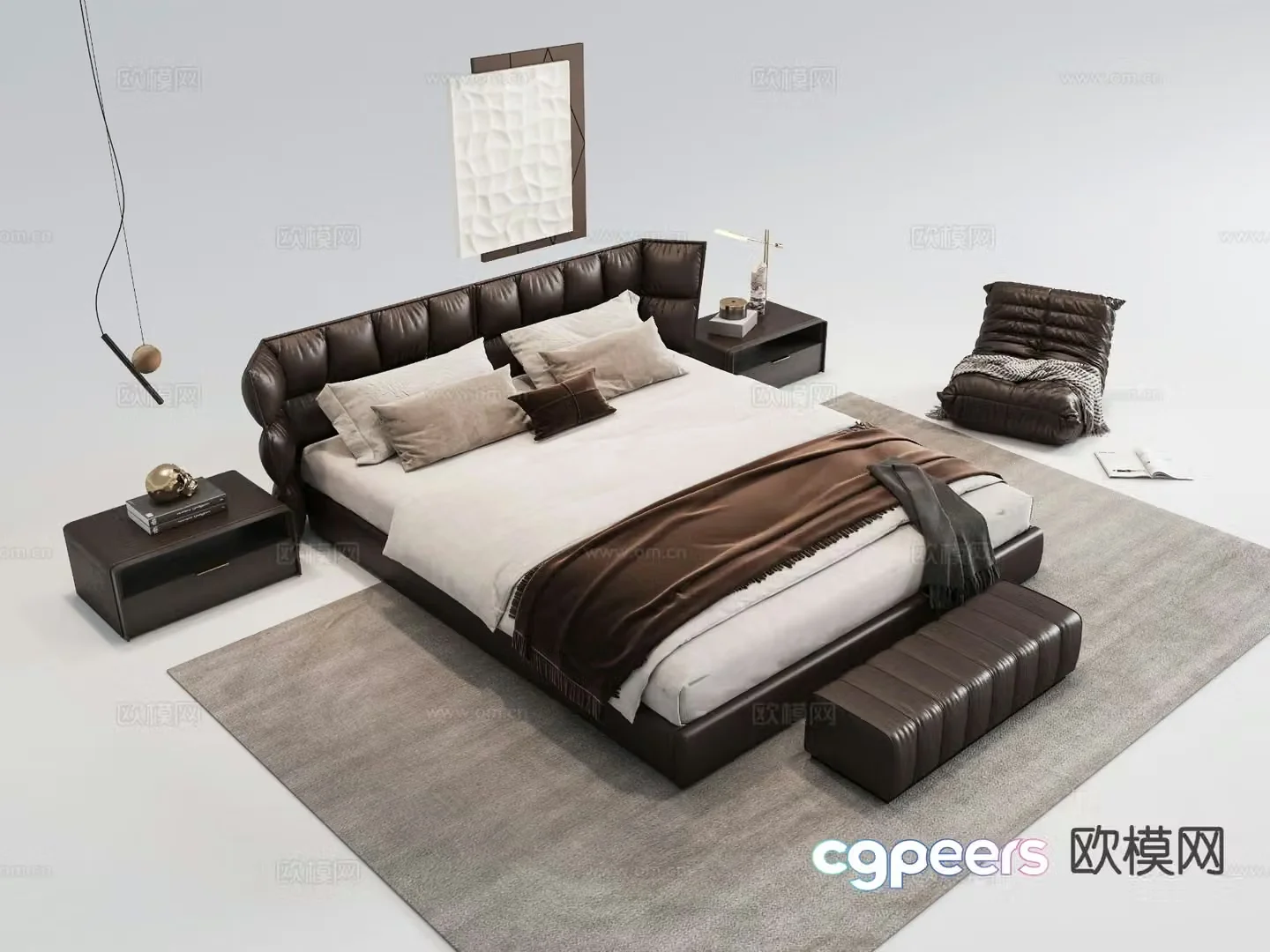 Italian double bed bedside stool 3d model