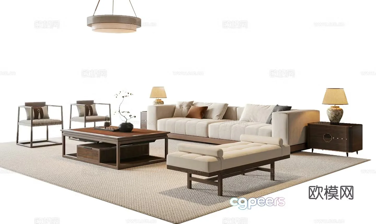 New Chinese -style Song -style wind sofa coffee table combination sofa 3D model