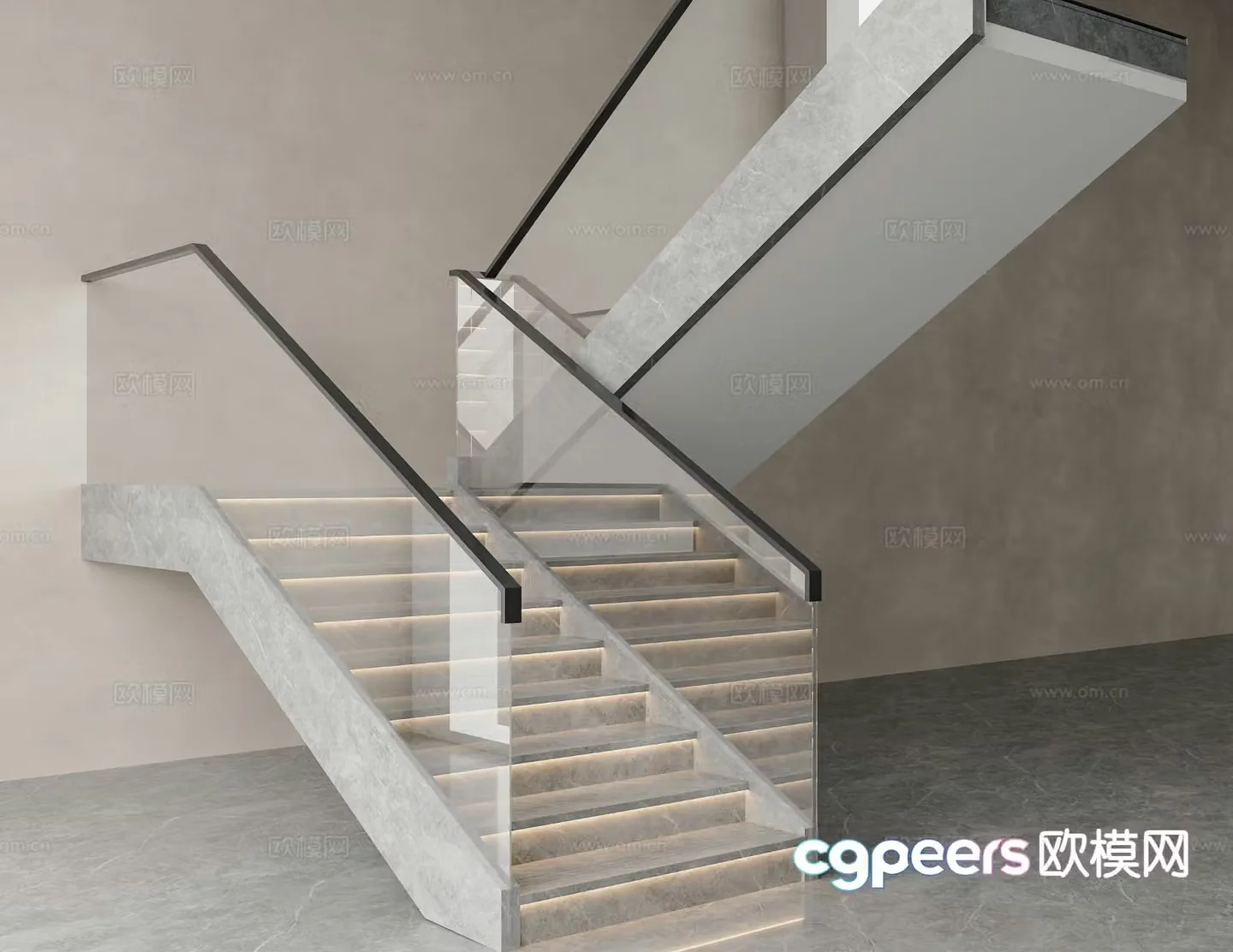 Glass handrail staircase corner staircase 3d model