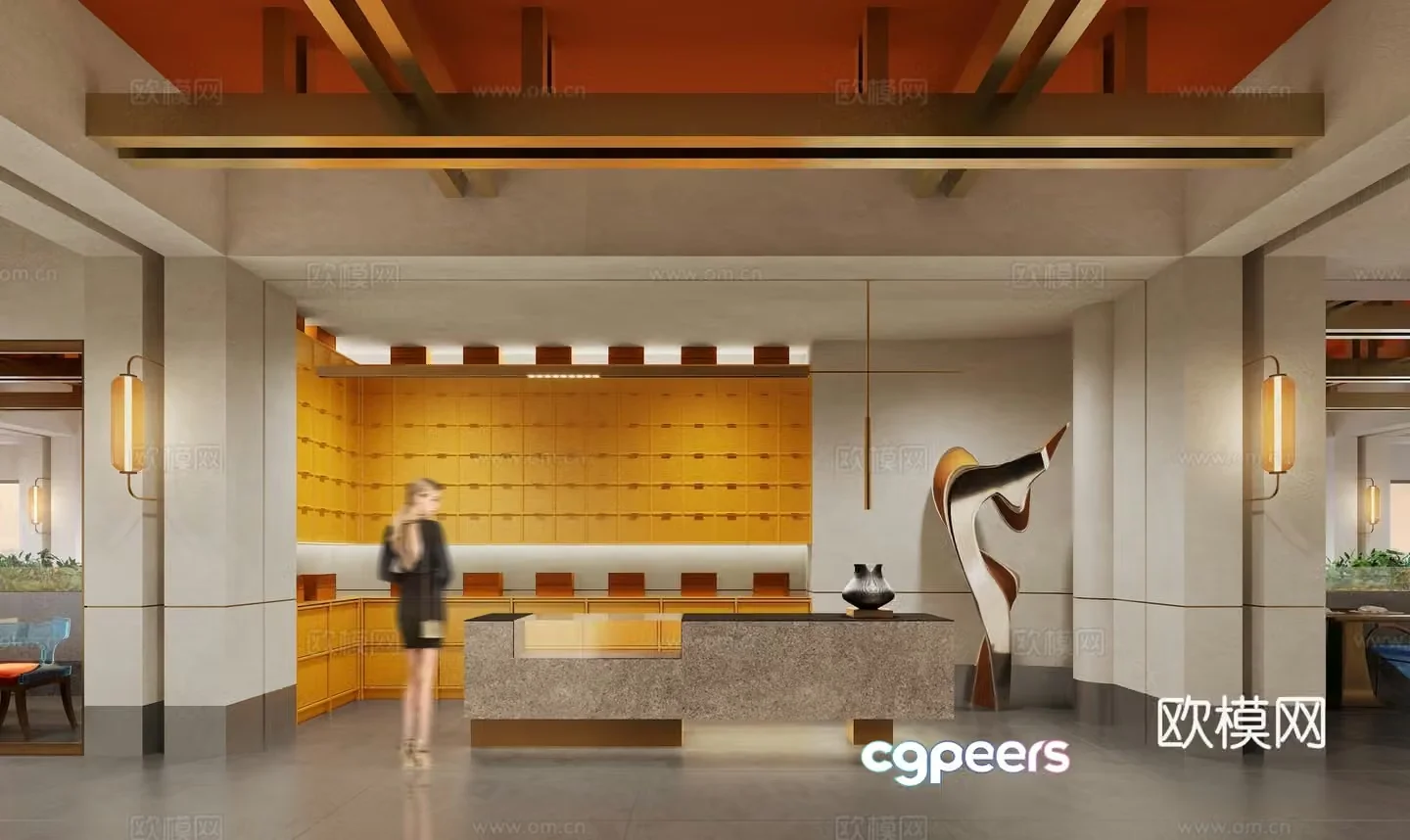 3D model of cafeteria front desk