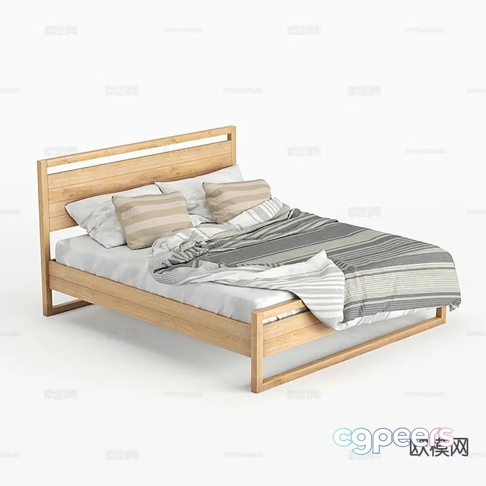Wabi-sabi double bed 3d model