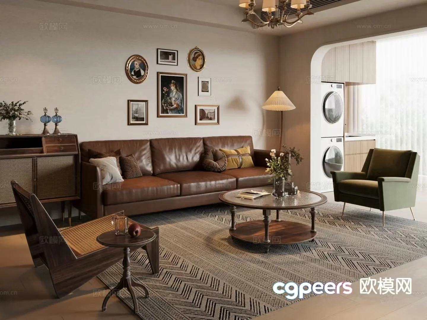 Medieval style leather sofa modular sofa 3d model