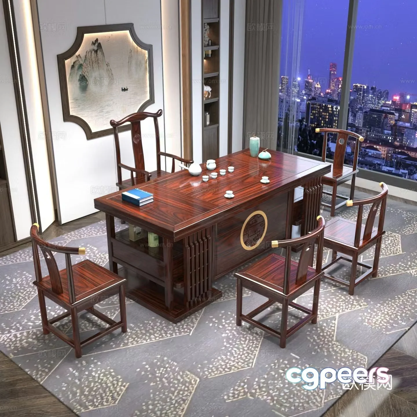 Tea table and chair combination 3D model