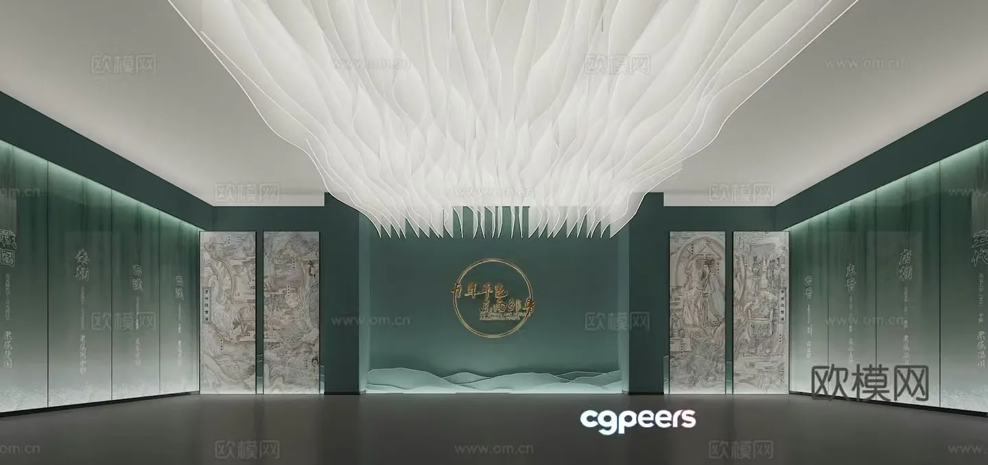 Museum Exhibition Hall Acrylic Top Light Exhibition Wall Schedule Hall 3D Model